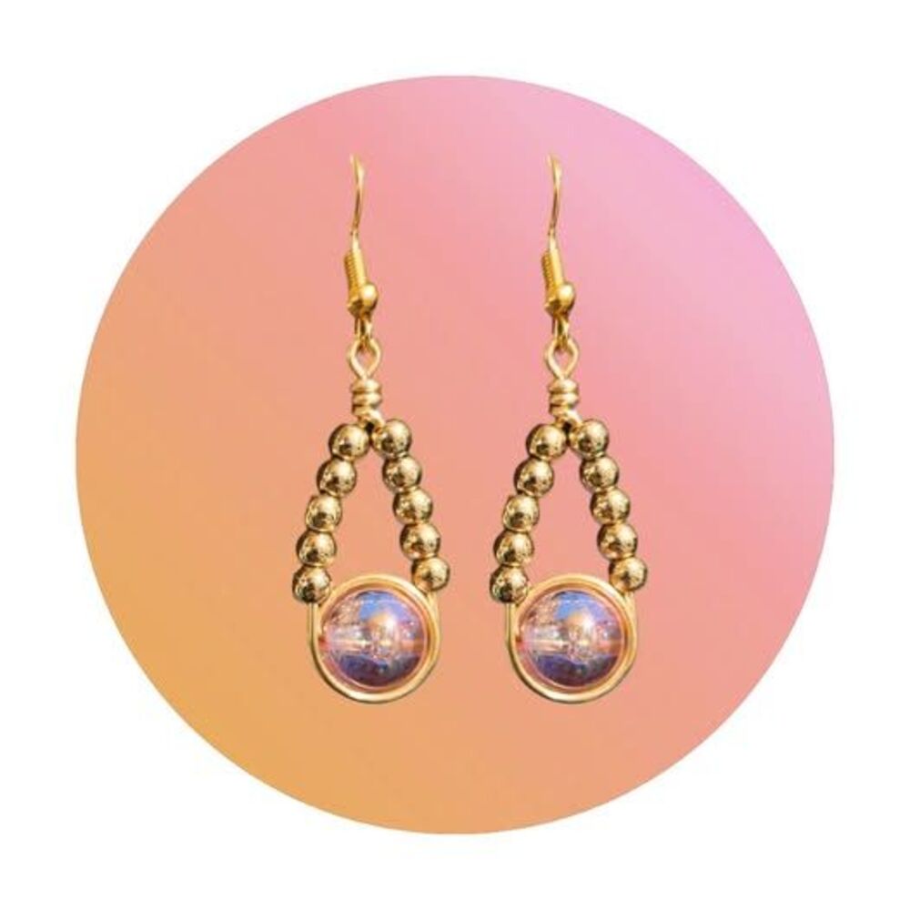 Gold and Light Pink Bubble Dangle Earrings